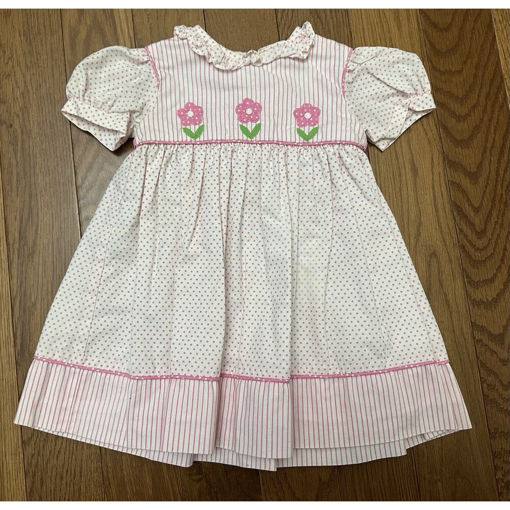 Vintage SYLVIA WHYTE For Saks Fifth Ave Infant Girls Pink Flowers 18 Months‎